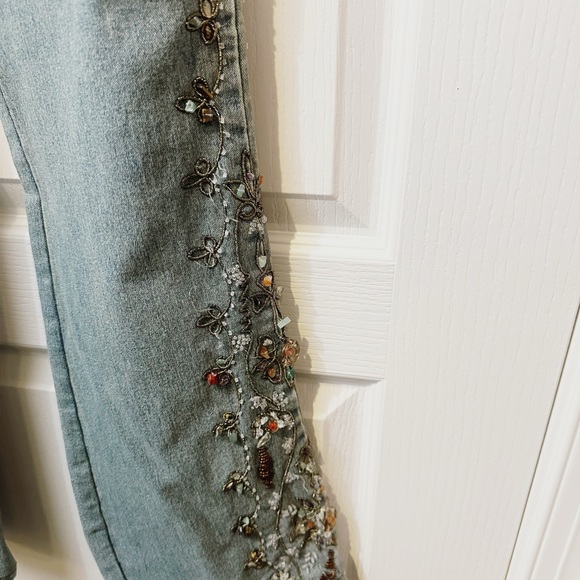 Vintage Boot Leg Jean Embellished with Unique Natural Stones & Beads - Picture 2 of 4